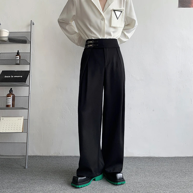 Black suit pants mens oversized social dress Korean loose straight wide office formal style 250313