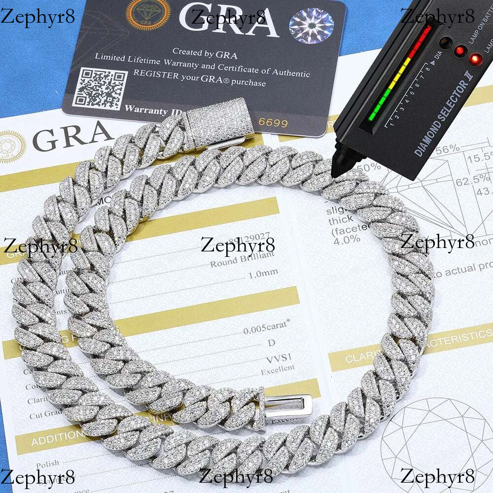 2025 model New 14mm Moissanite Dia Hip Hop Cuban Iced Out Chain For Men Sterg Sier VVS Jewelry Necklace