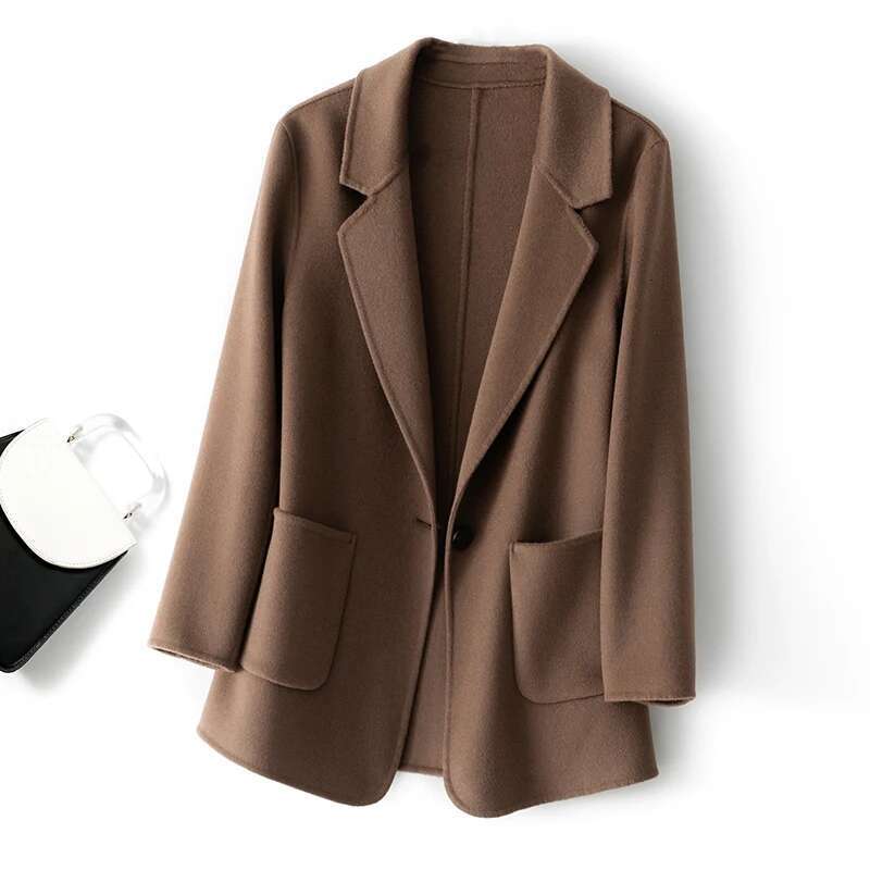 2024 New 100% Pure Wool Plaids And Tweedst Fashion Camel Women's Elegant Trench Coat