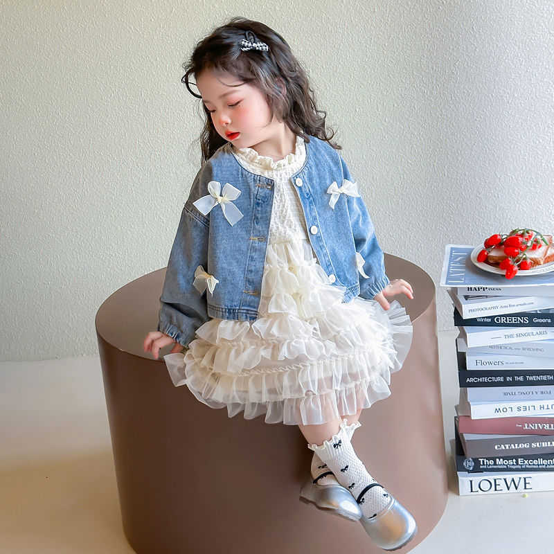 Girl's Dresses 2025 New Girls' Spring Dress Set, Girls' Cowboy Jacket, Spring Elegance, Baby Girls' Princess Skirt