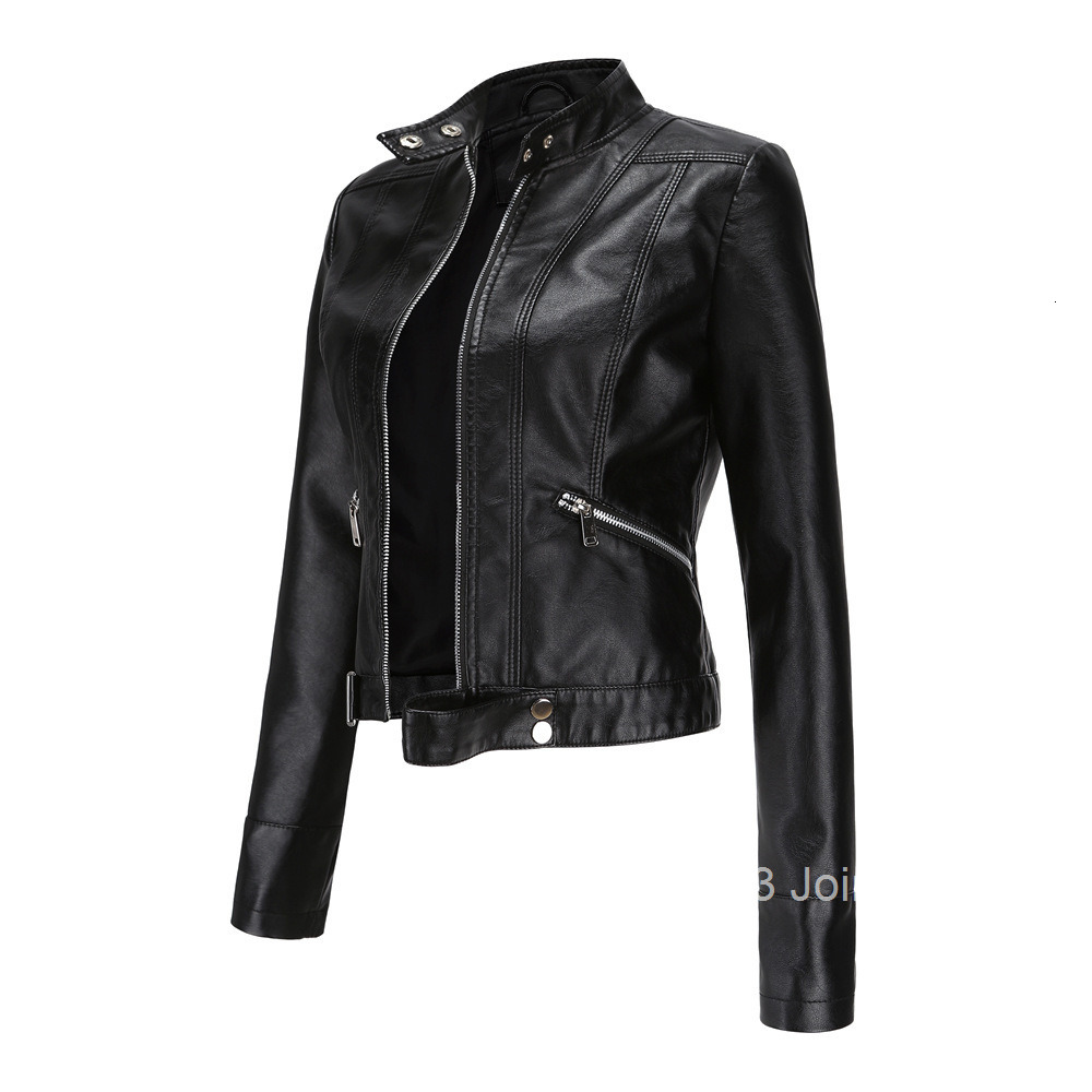 Fashion New Leather Dress Womens Short Jacket Spring and Autumn Stand Collar Jacket European Size
