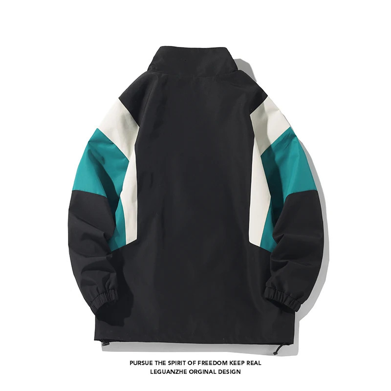 Streetwear Fashion Patch Sports Mens Jacket Hip Hop Loose Colorful Collision Black Baseball Zipper y250311