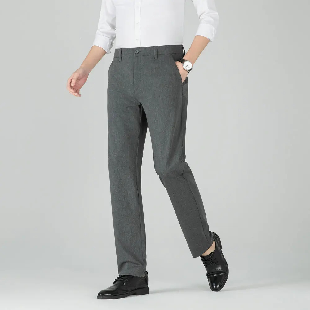 Mens ecofriendly elastic dress pants breathable and lightweight office Trojan horse anti slip waist 6pin hem wrinkle free 250313