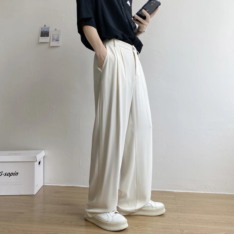 Black beige suit pants mens fashion social dress Korean loose straight casual office officially Trouser M2XL 250313