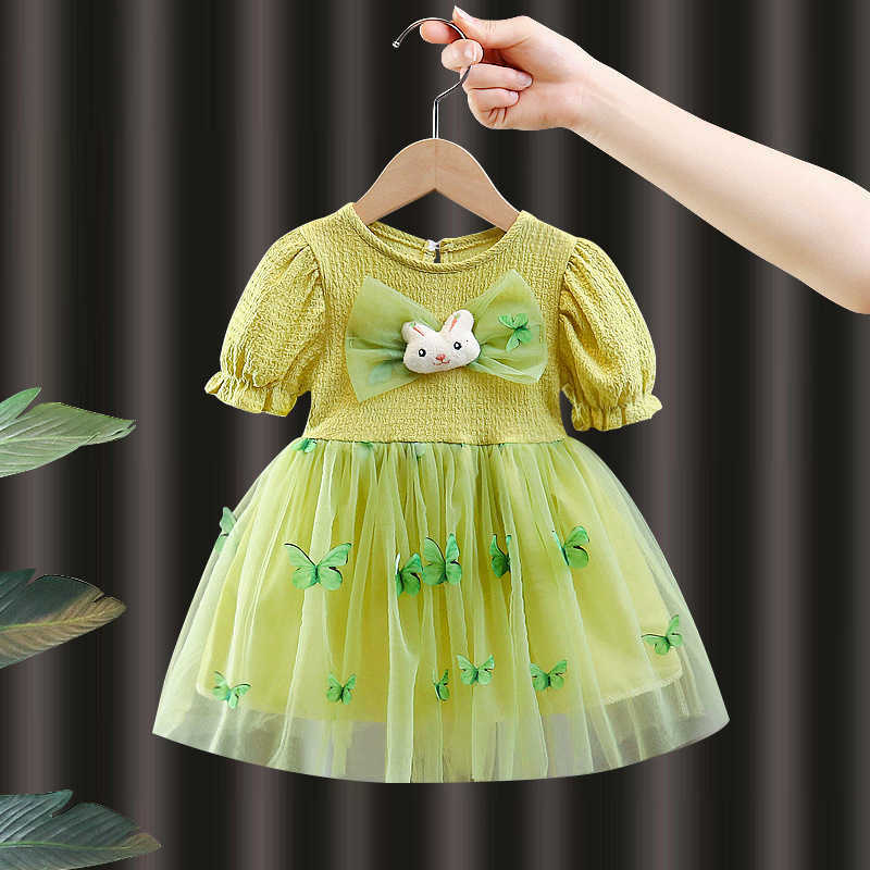 Girl's Dresses Girls' summer dress 2024 Korean version summer new style children's dress bow baby mesh princess dress batch