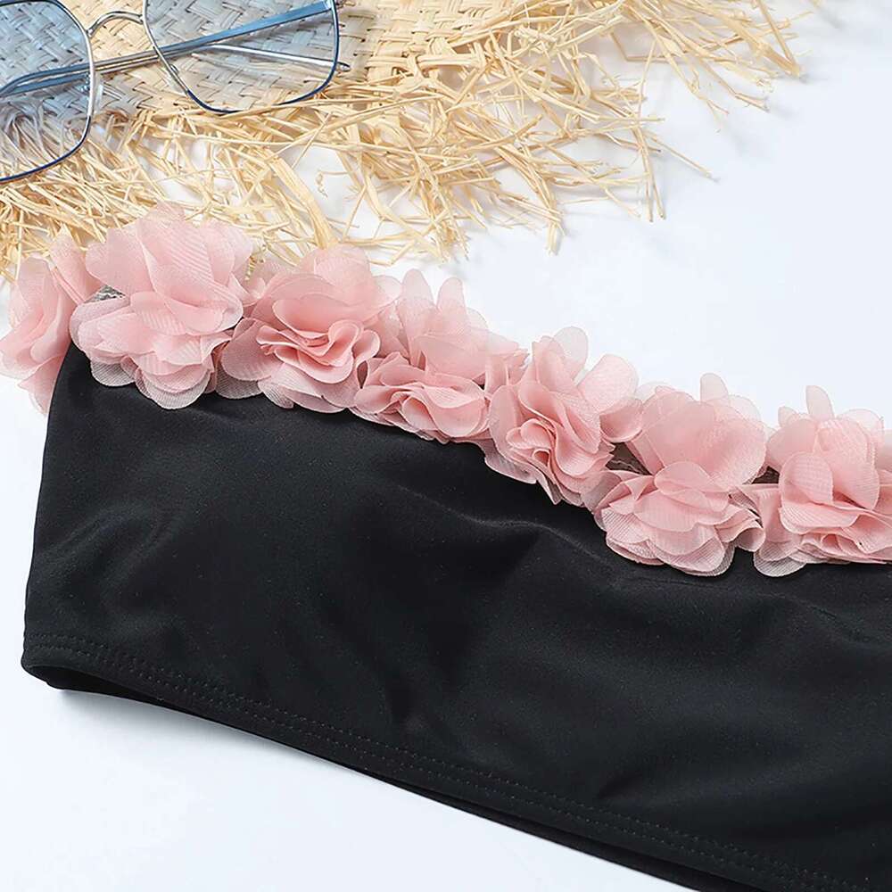 Women's two-piece swimsuit, sexy, split, one set, nickel color, bikini, high waist, beachwear, strapless