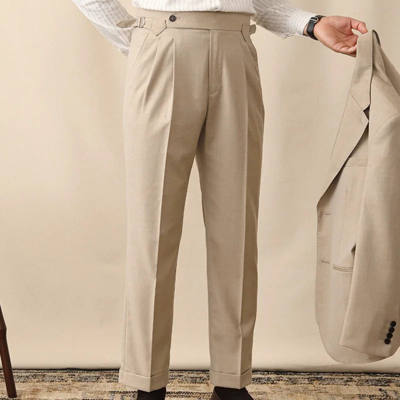 Fall Italian Mens Formal Pantalones Hombre Dress Ankle Pants British High Waist Straight Social Trouser 250313