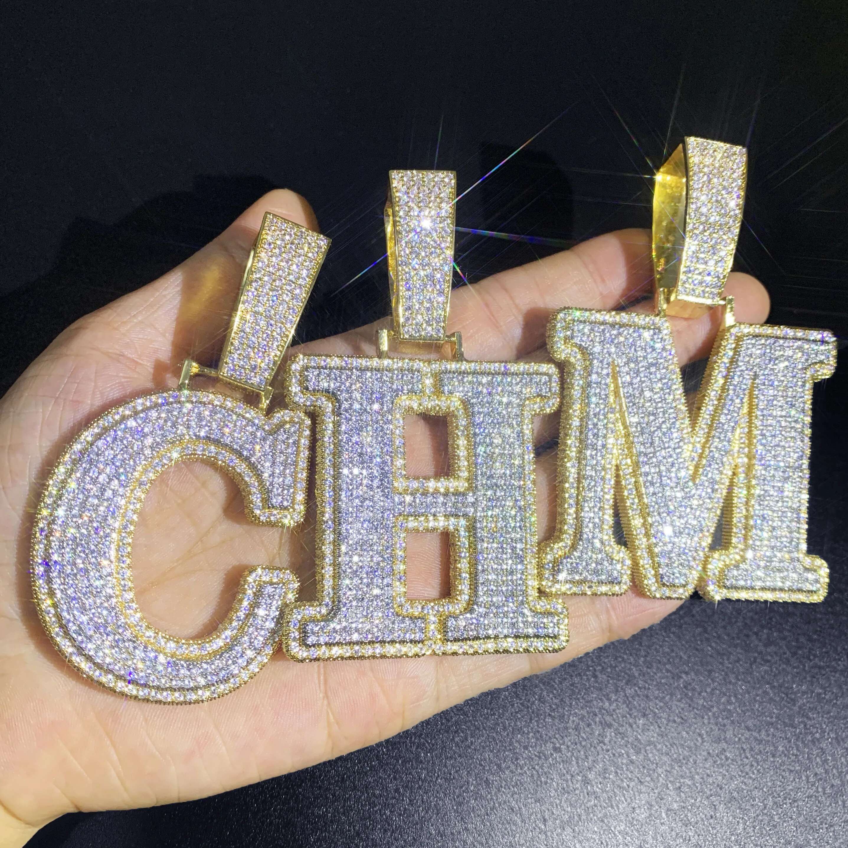 CUC Double Layer Initials Letter Pendant Iced Out CZ Zircon Hip Hop Necklace For Men Women Chain Customized Jewelry Single A-Z