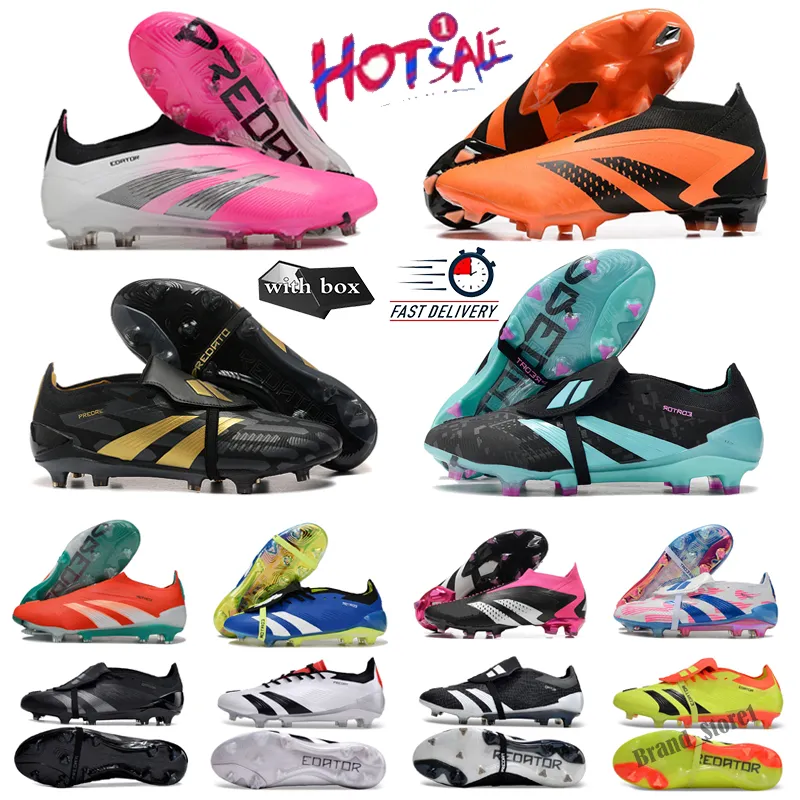 2025 With Box Men football boots High quality Elite Tongue Fold Laceless Laces FG Mens Soccer Cleats Comfortable Training Leather Football Shoes