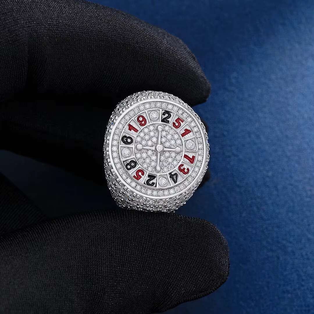 Exquisite fully chilled S roulette wheel, moissanite link, pure silver men's ring