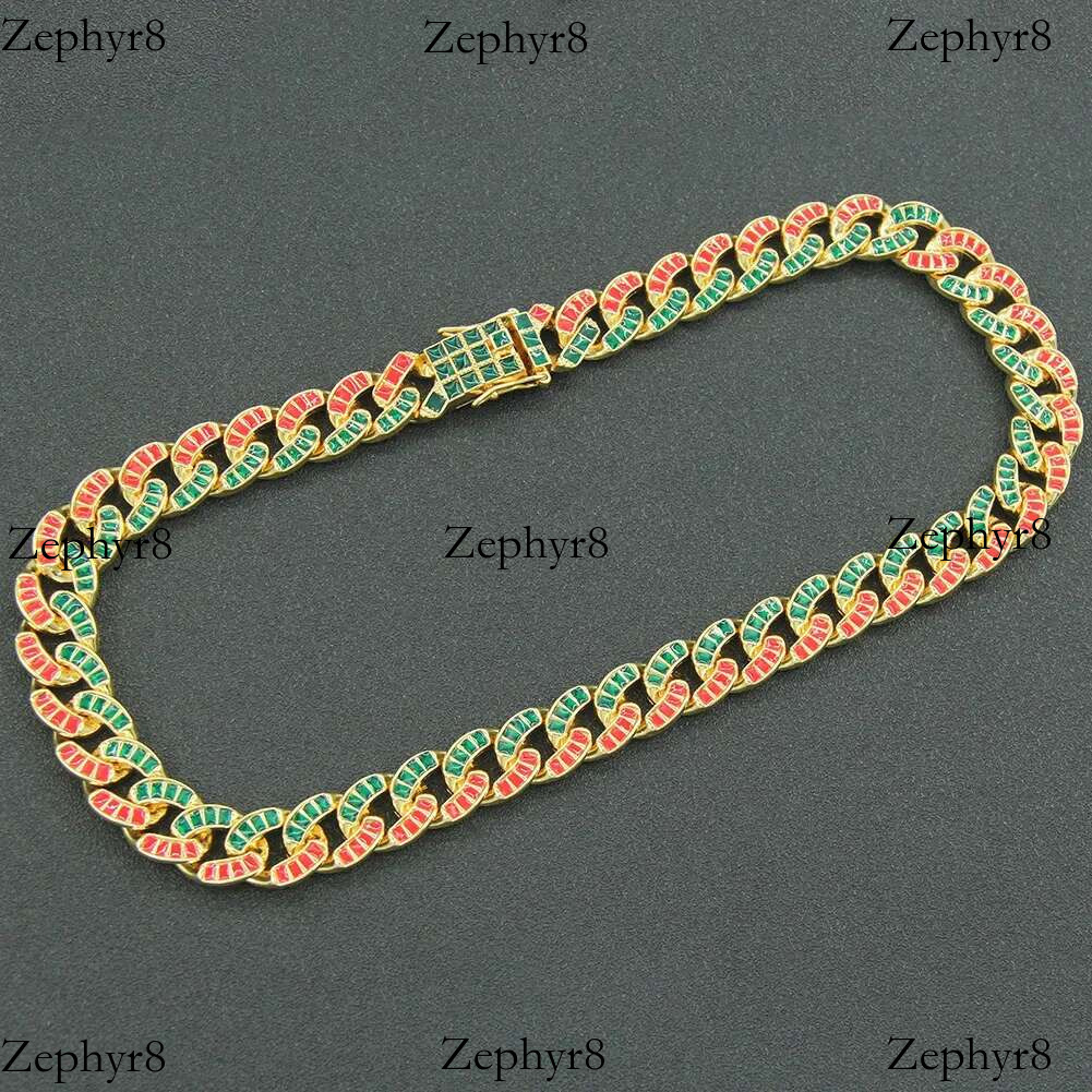 2025 model New Couple Choker Necklace 15mm Green Red Cz Stone Mix Colorful Miami Cuban Prong Chain Hip Hop Jewelry For Gift Butterfly Clasp