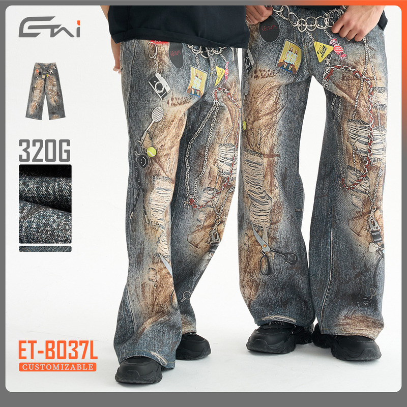 ETAI Men's Wear | New Cotton Straight Tube 3D Printed Casual Pants American Button Jeans For Men