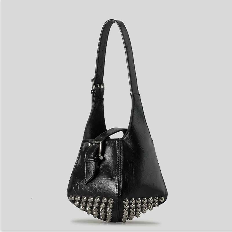 Vintage Rivet Women Shoulder Punk Style Lady Handbags Pu Leather Crossbody Bags Y2k Small Tote Underarm Bag