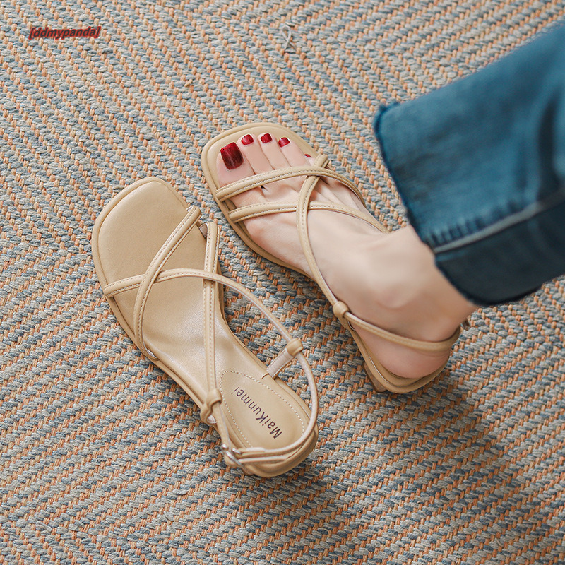 Women's stunning sandals, women's 2024 summer new fairy style, medium thick heels, French small tall heels for external wear ddmypanda