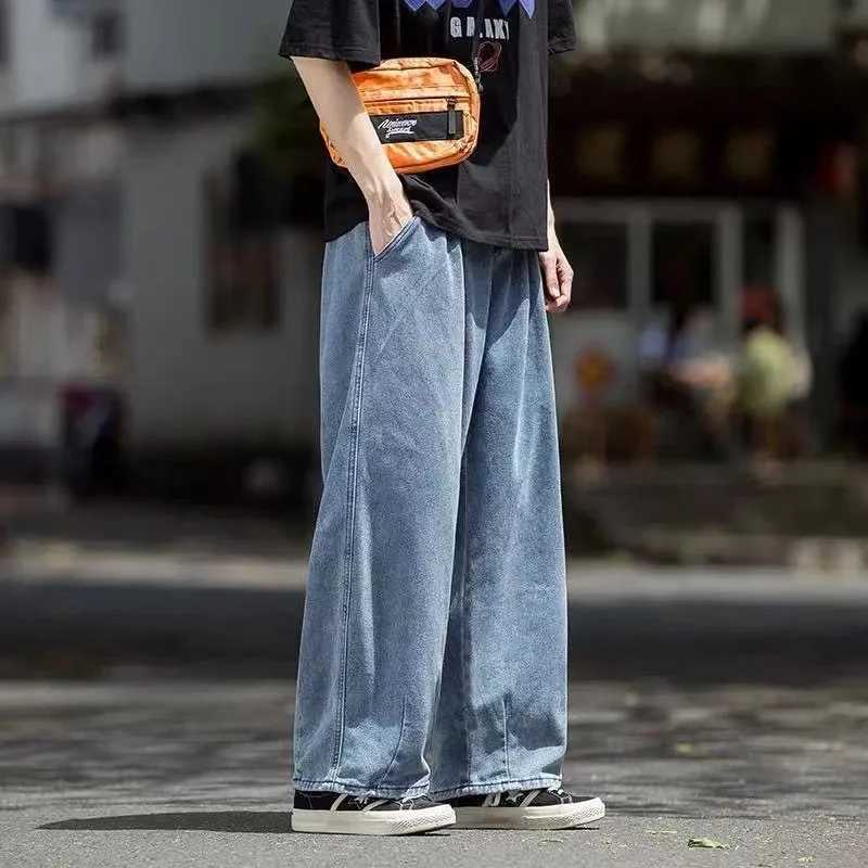 Mens jeans wide leg denim cargo jeans loose straight pocket mens jeans hip-hop streetwear skateboard neutral denim TrouserT250319