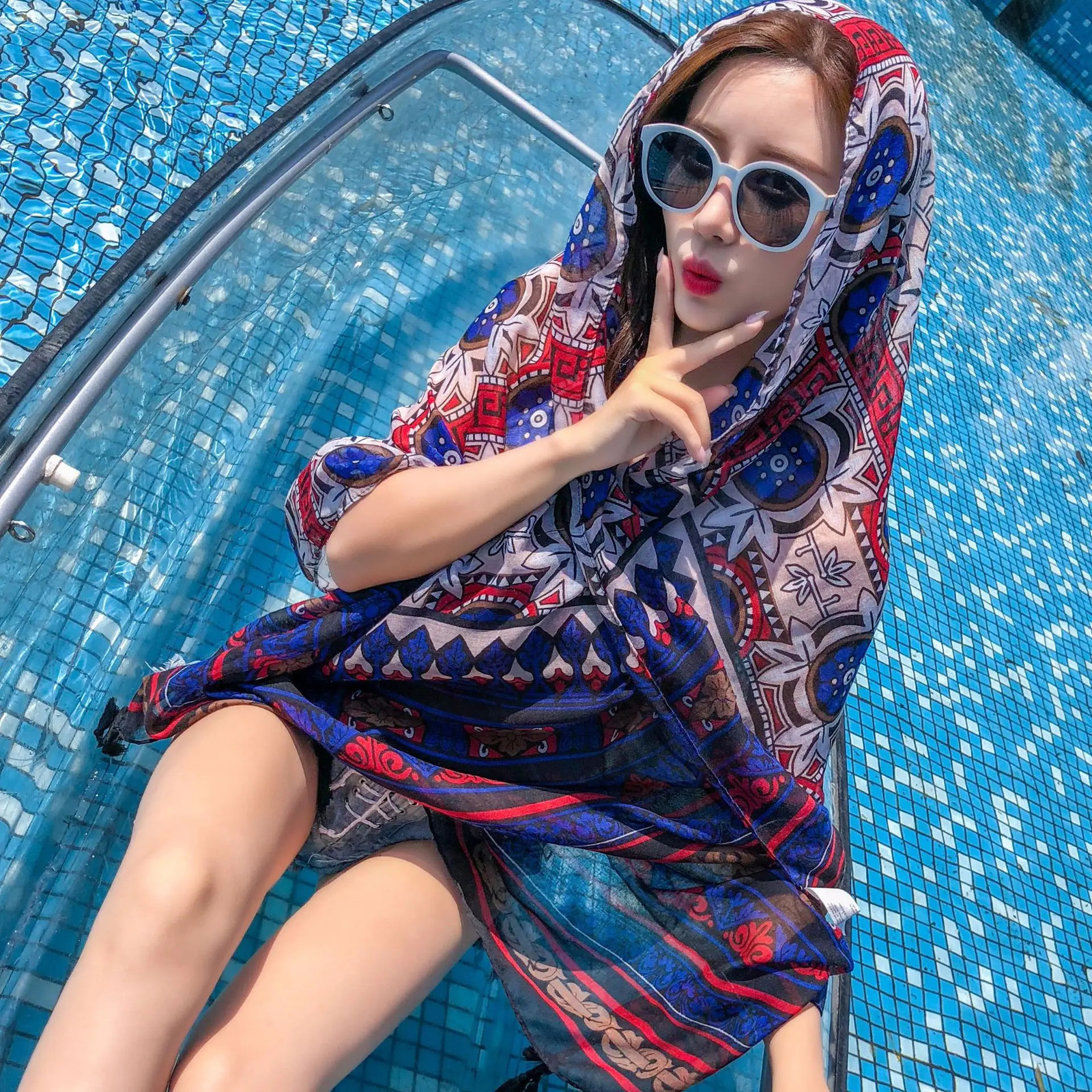 Fashionable womens Bohemian floral long scarf neck pillow set womens beach shawl big soft Stoll scarf size one suitable for girls W018 250314