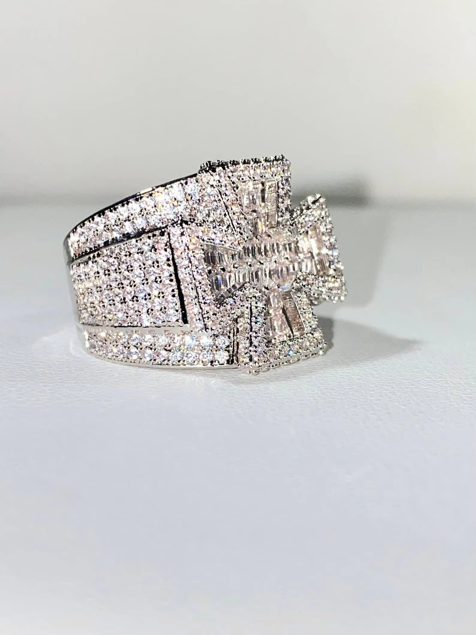 Baguette Cross Mens Iced Out 5X Layered Diamond Moissanite Designer Big Rings for Wedding and Engagement Gifting Options