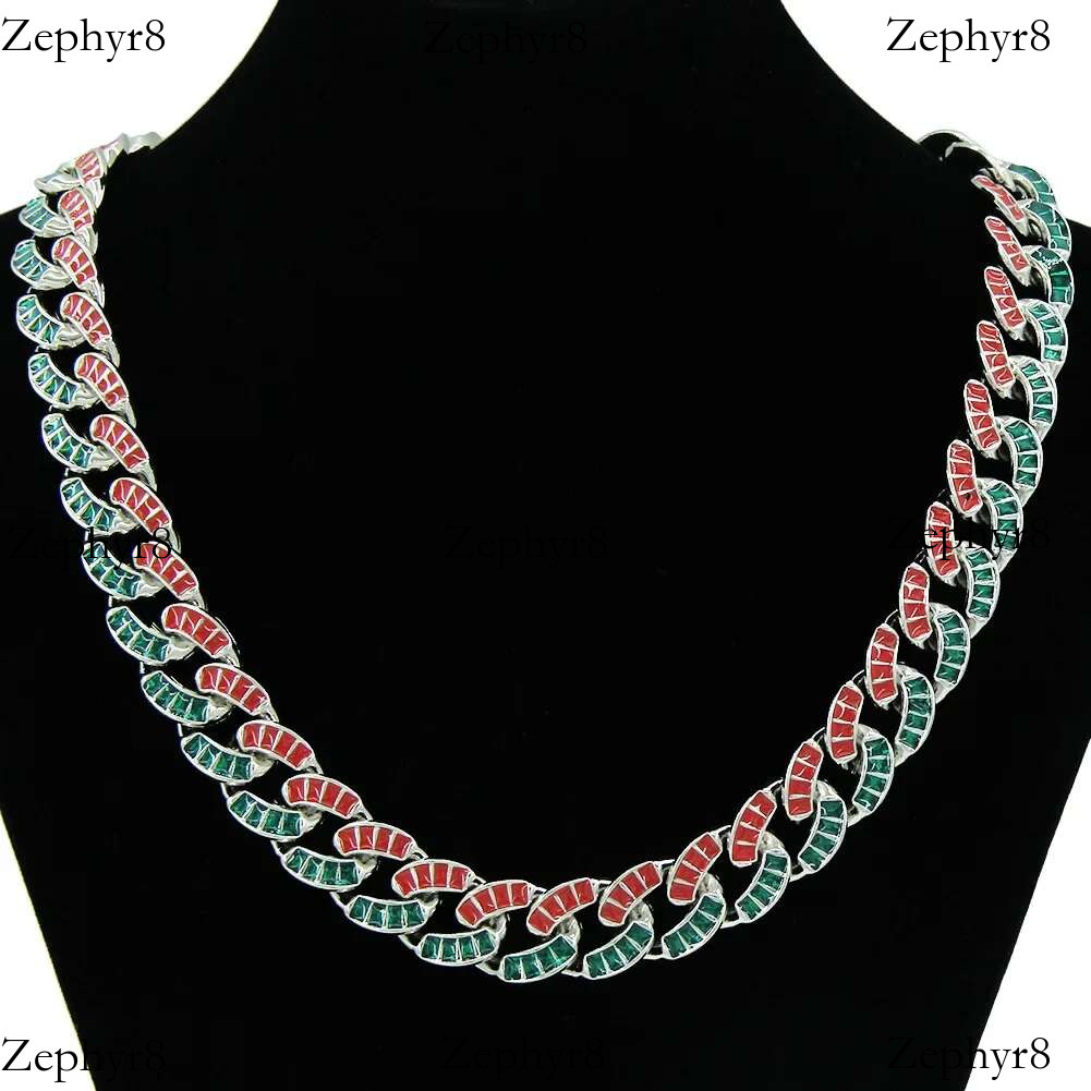 2025 model New Couple Choker Necklace 15mm Green Red Cz Stone Mix Colorful Miami Cuban Prong Chain Hip Hop Jewelry For Gift Butterfly Clasp