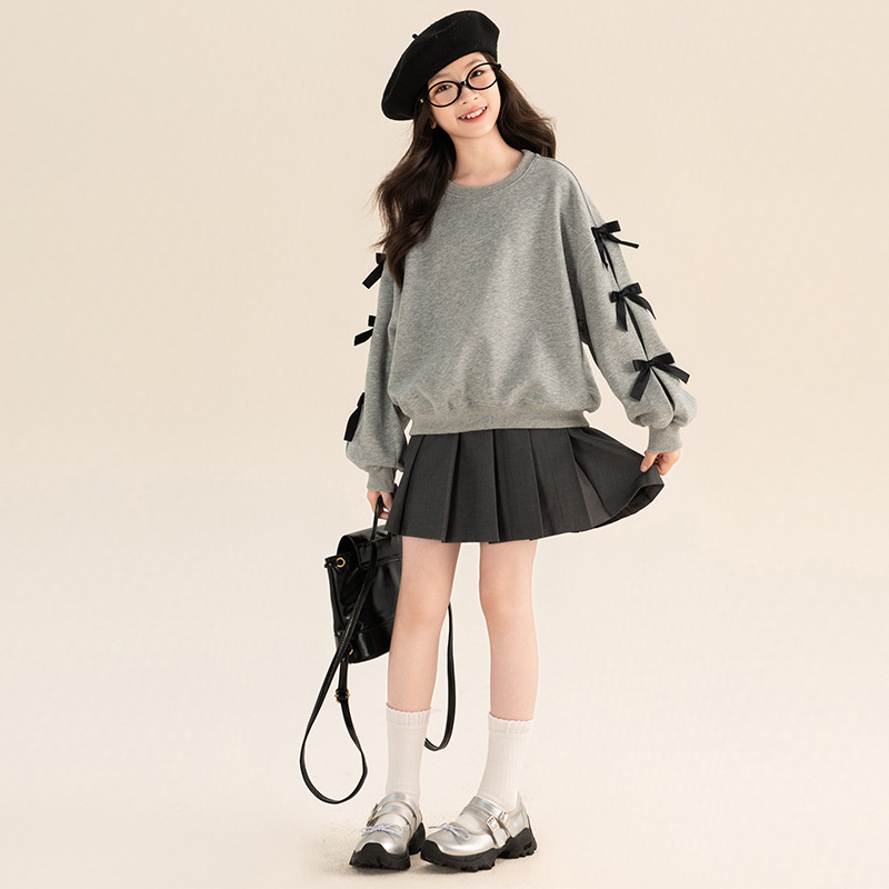 Ddmyshoesvip And Autumn Mid Sized Children S Girls Bow Hoodies Top Spring Clothes Korean Loose