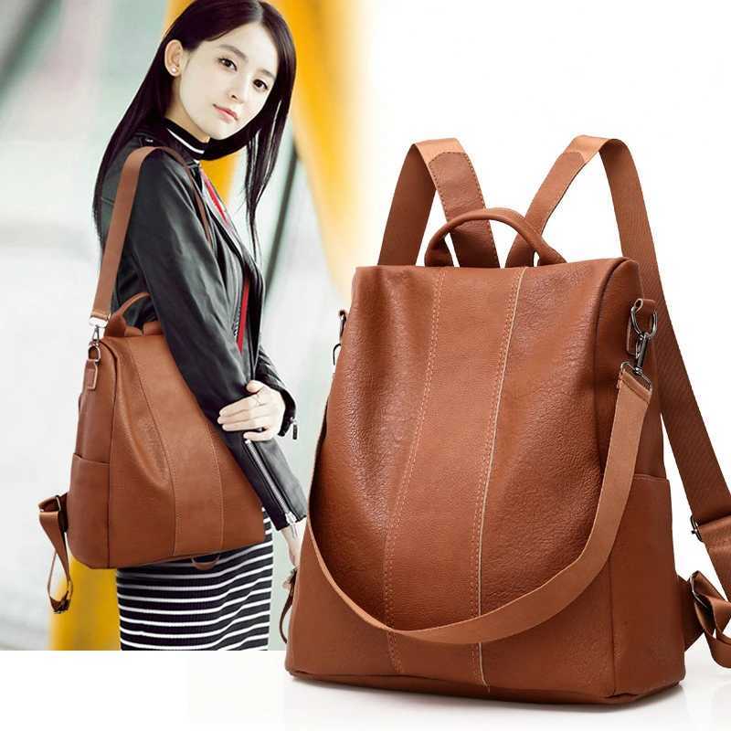 New Arrival Anti theft retro leather backpack womens shoulder bag womens high-capacity travel backpack school backpack girl Mochila Mujer T250315