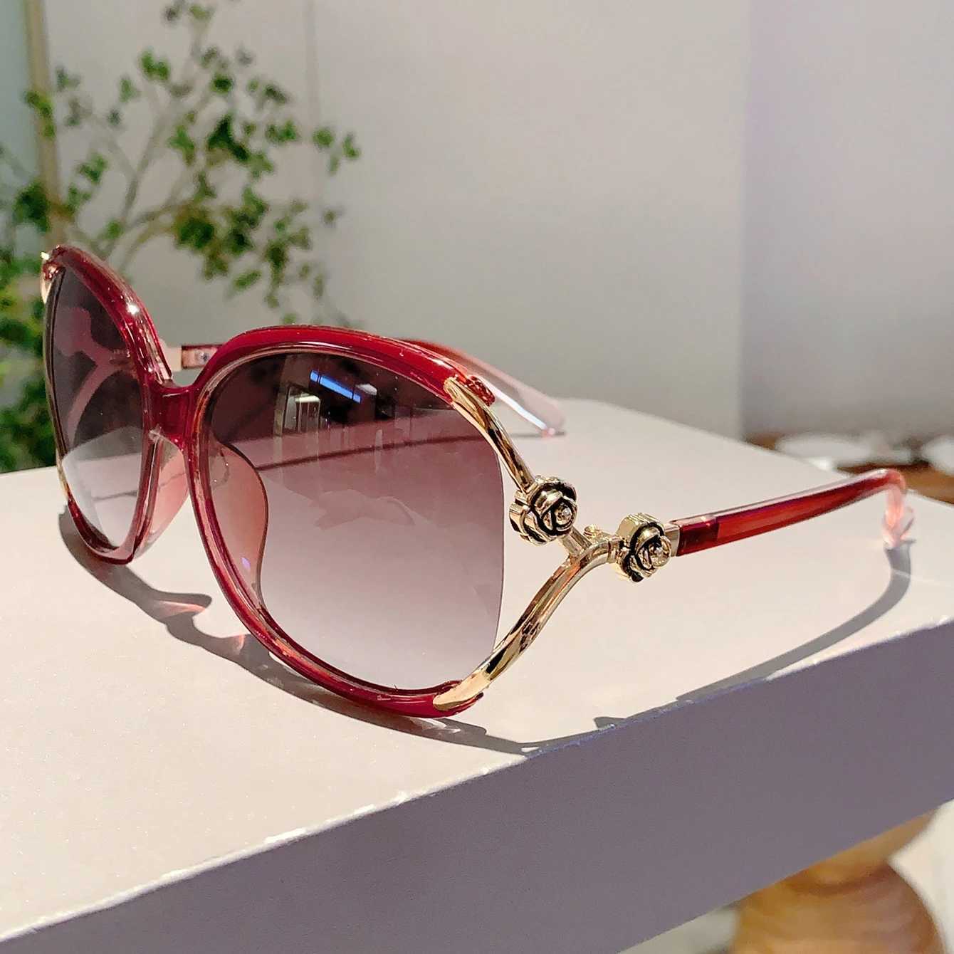 KAMMPT Fashion Red Trend Shadow Flower Chain Design Decoration Womens Sunglasses Outdoor Driving Hiking Womens Sunglasses W250315