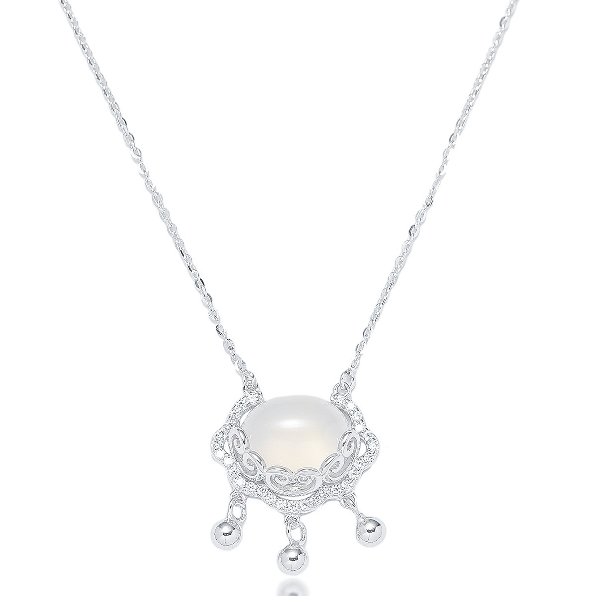 S925 Silver Necklace For Women New Sterling Silver Natural Chalcedony Safe Lock Necklace Retro Zircon National Style Accessory Collarbone Chain