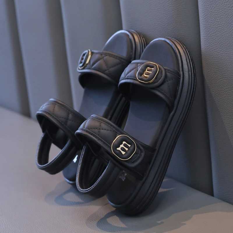Girls PU Leather Fashion Beach Shoes Plaid Casual Comfortable Child Platform Sandals Flats Summer Versatile School Sandals H05068T250315