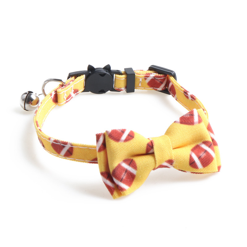 Interesting Prints Cat Collar with Bell Breakaway Bowtie, Adjustable Kitty Tie for Male Female Cats, Football Pattern Summer Cat Collar for Boy Girl C