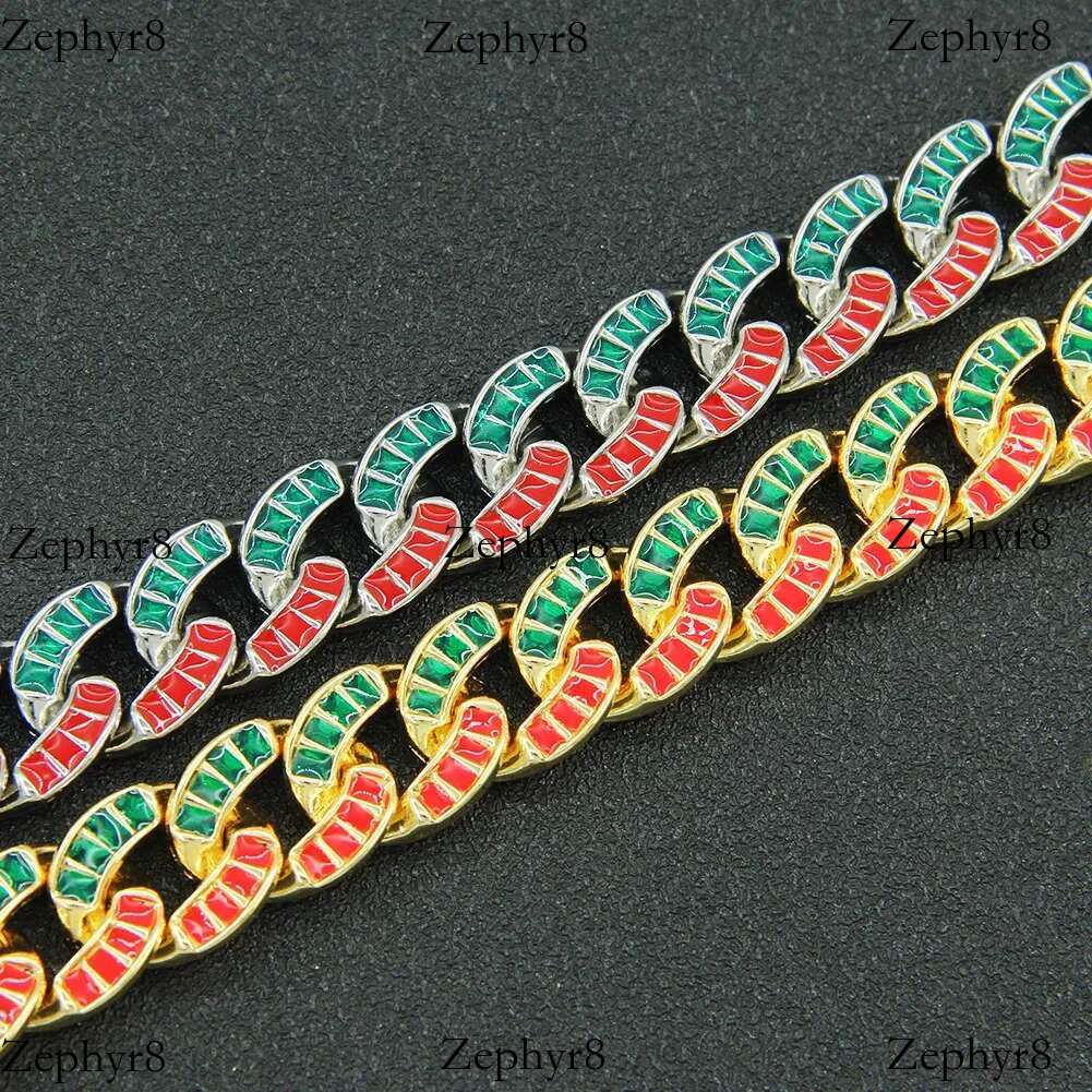 2025 model New Couple Choker Necklace 15mm Green Red Cz Stone Mix Colorful Miami Cuban Prong Chain Hip Hop Jewelry For Gift Butterfly Clasp