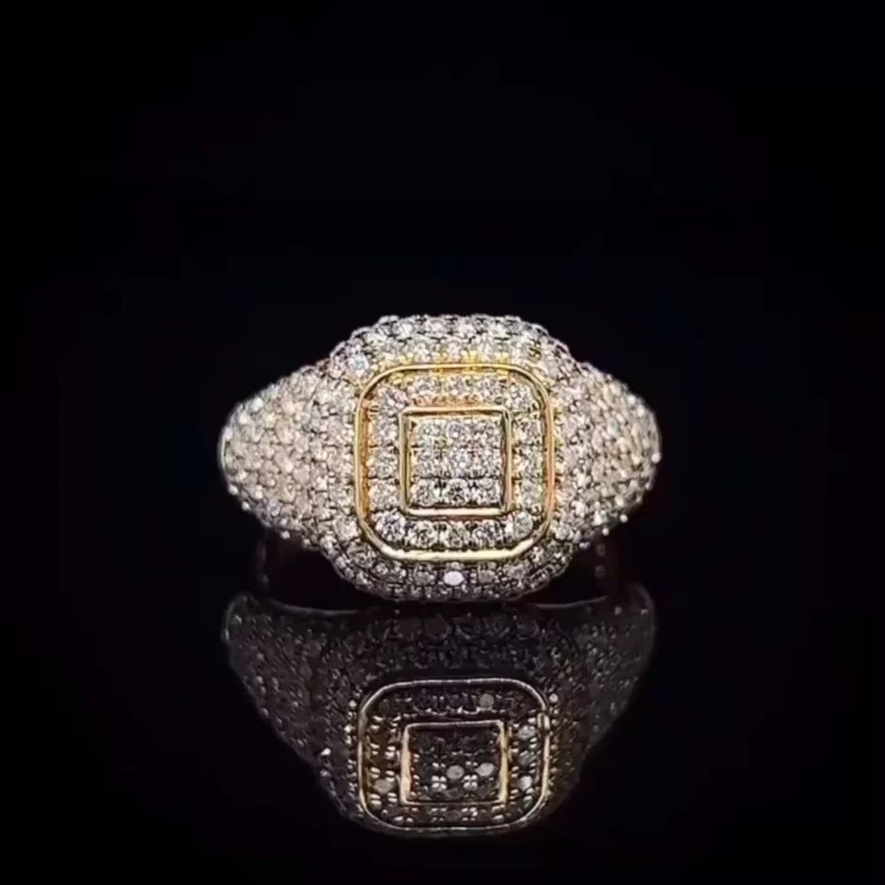 Hot Selling VVS Moissanite 925 Sterling Ring Yellow Gold Plated Engagement Gift for Men and Women-Diamond Test Passes