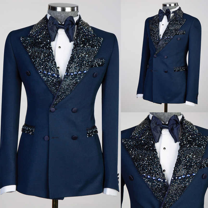 Luxury Wedding Tuxedos Crystal Beaded Men Suit Peaked Lapel 1 Piece Set Jacket Party Groom Business Blazers Customized