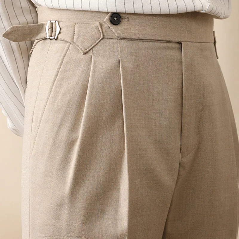 Fall Italian Mens Formal Pantalones Hombre Dress Ankle Pants British High Waist Straight Social Trouser 250313