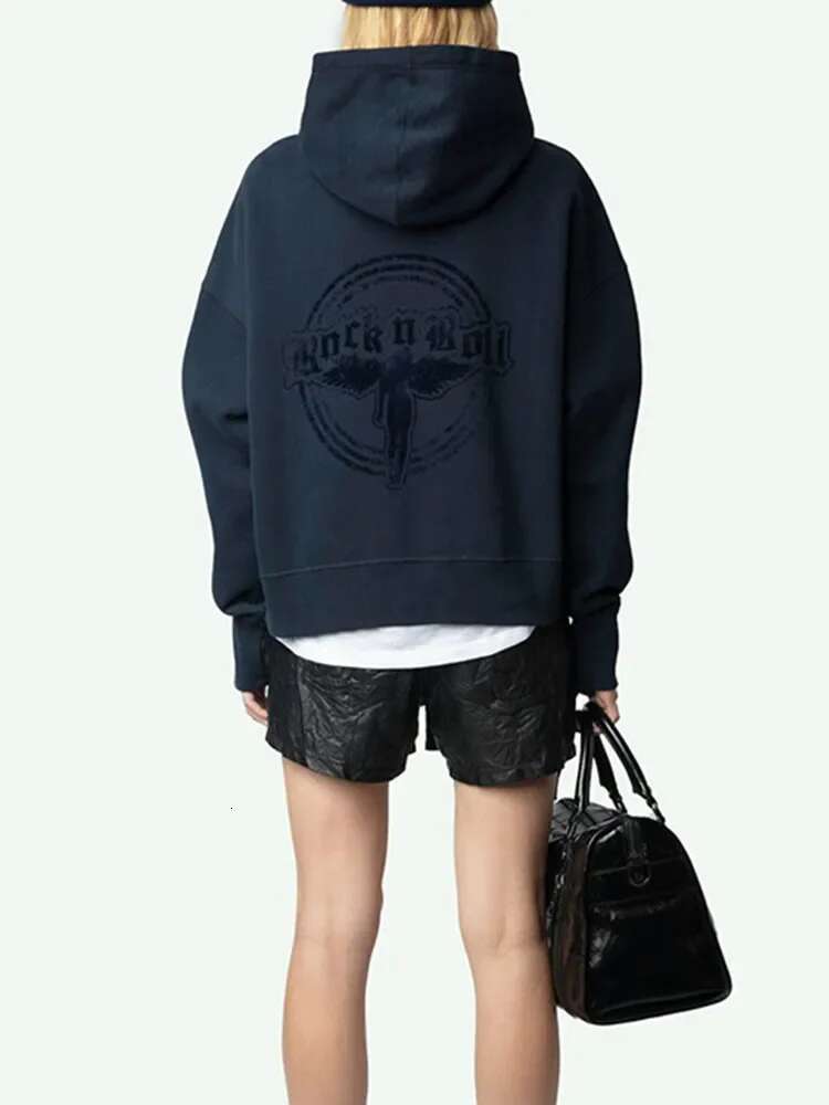2025 Spring Hoodies For Women Front Wing Printed Cotton Back Cking Letter Lady Casual Hooded Sweatshirt Top