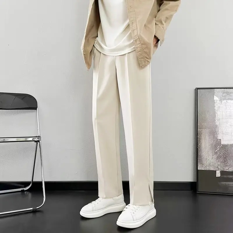 Black suit pants mens ultrathin fashionable society dress Korean solid color straight office 250313