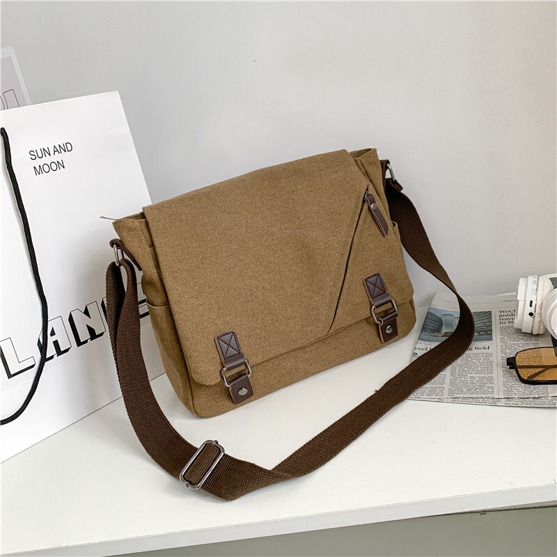 designer bag Academy canvas trendy men's workwear casual shoulder large capacity messenger crossbody bag, horizontal style backpack