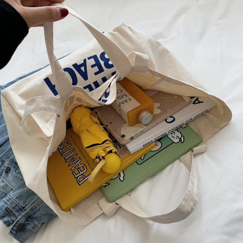 Large Canvas Bag Women Shoulder Handbag Female Letters Reusable Shopping Ladies Grocery Tote Bag Eco Friendly Bags 250311