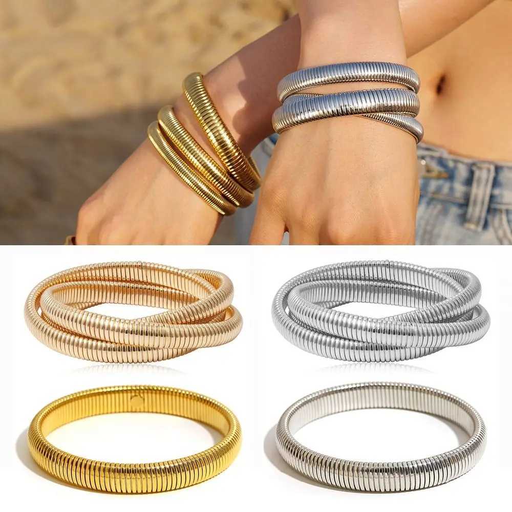 Waterproof Stainl Steel Elastic Bracelet for Women Punk Style Vintage Simple Design Hip Hop Spiral Bangle GirlsXJ250315
