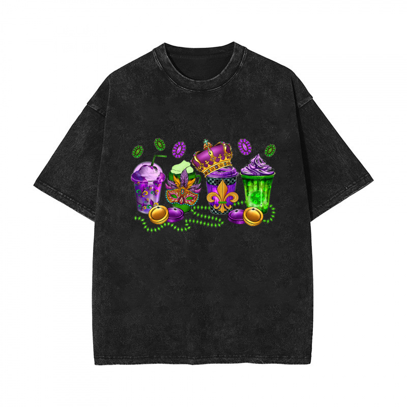 New Mardi Gras Carnival Water Saving Laundry Old Short Sleeved T-Shirt American High Street Top