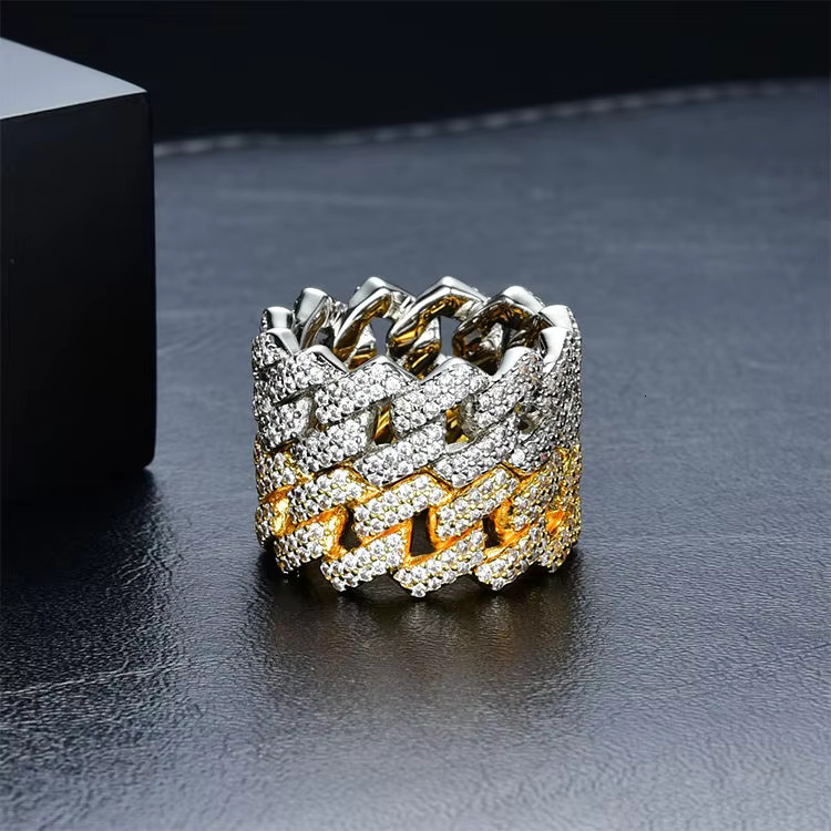 Hot Selling Fine Jewelry 18k Gold Plated 925 Sterling Silver Hip Hop Iced Out Vvs Moissanite Diamond Cuban Link Ring
