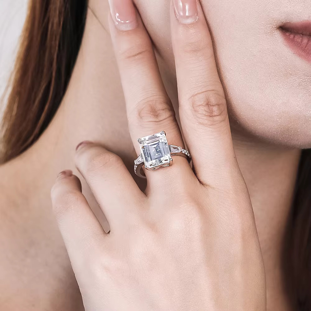 Iced Out Hip Hop Ring in 925 Sterling Silver and Round and Baguette Cut Moissanite Vvs Clarity Diamonds for Men Women
