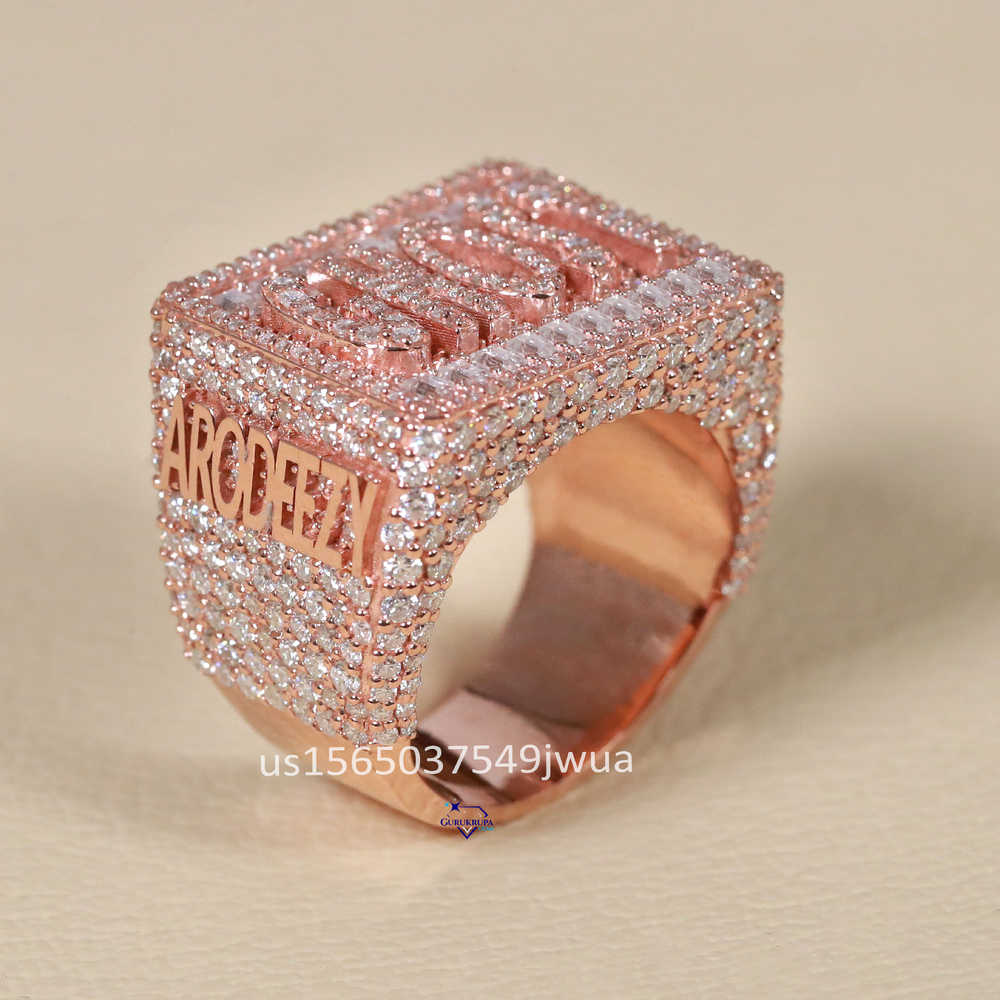 High Quality Moissanite Ring 14kt Rose Gold Iced Out Custom Name Ring Hip Hop Collection for Men Hand Made Jewelry