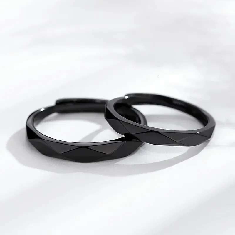 1Pair Black White Lozenge Couple Open Ring for Women Men Adjustable Finger Rings Romantic Lovers Anniversary Jewelry Gift