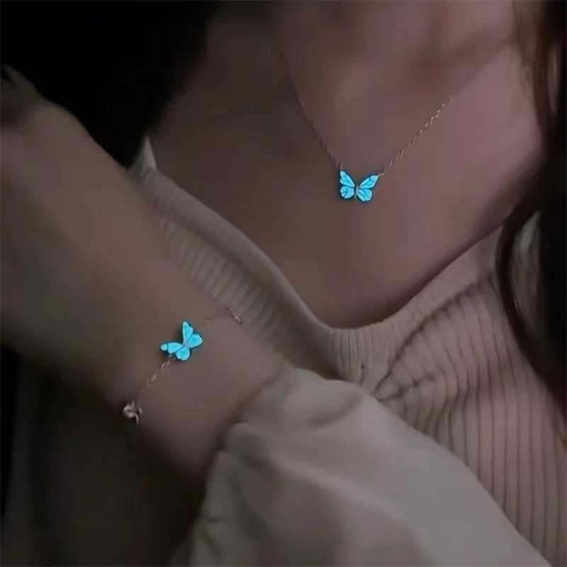 Minimalist Luminous Butterfly Chain Bracelet for Women Romantic Blue Luminous Animal Bracelet for Girls Party Jewelry SetXJ250315