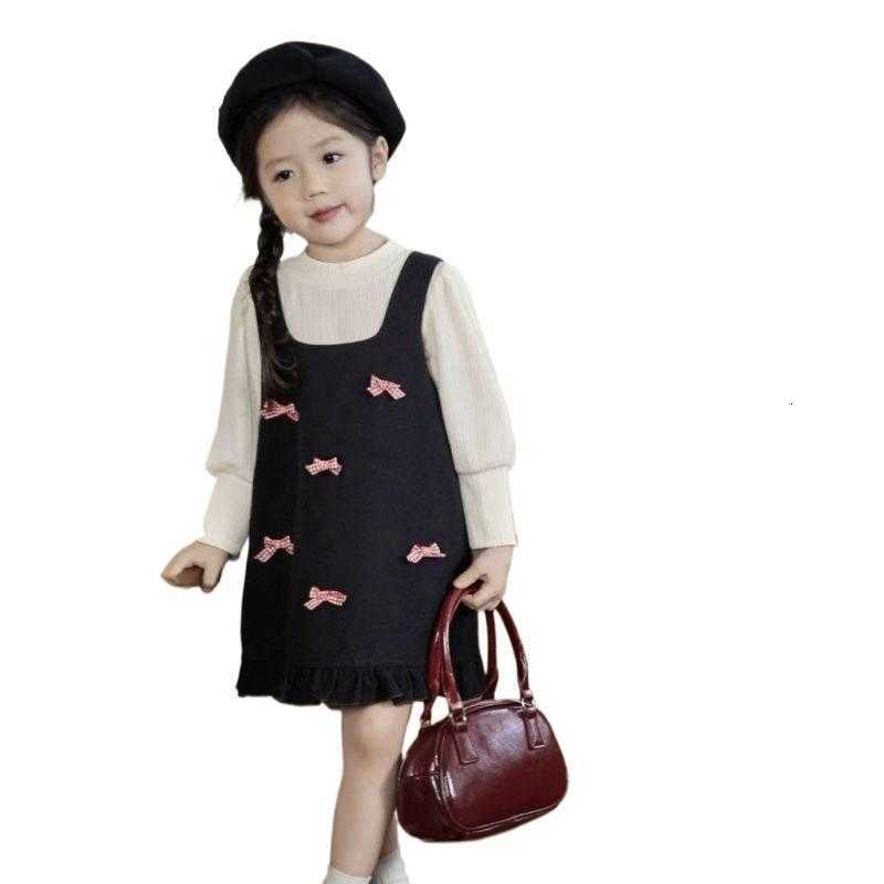 Girl's Dresses Girls' dress 2025 autumn Korean version children's fashion temperament girls' bow vest skirt sweet princess skirt