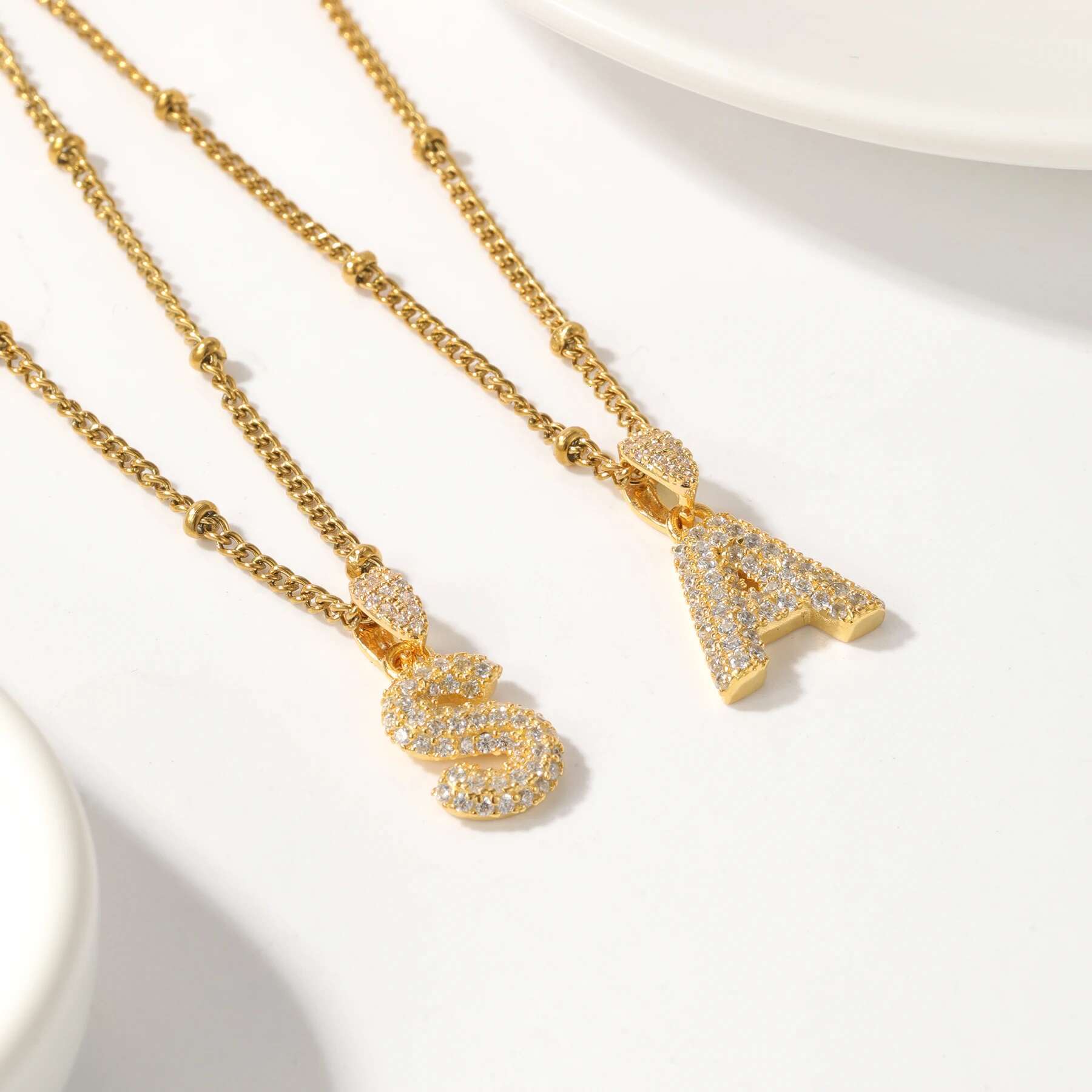 Sier Bubble Letter Moissanite Initial Necklaces Gold Jewelry Necklace With Initials Best Holiday Gift for Women