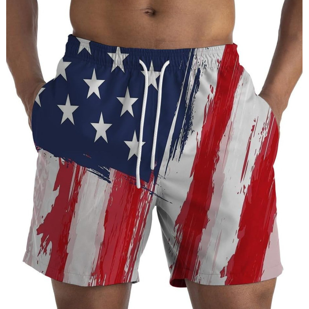 American Flag Shorts for Men July 4th Patriotic Trunks 3D Funny Print Summer Hawaiian Beach Shorts