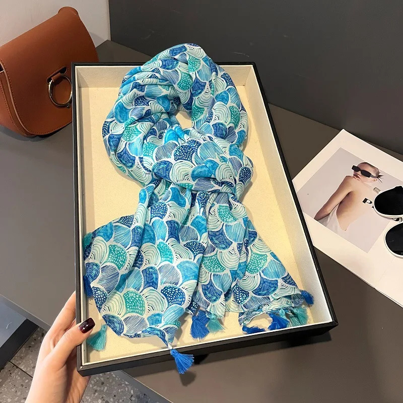 Fashion Colorful Shells Tassel Viscose Shawl Scarf Lady High Quality Wrap Pashmina Stole Bufandas Muslim Hijab 180*90Cm 250314