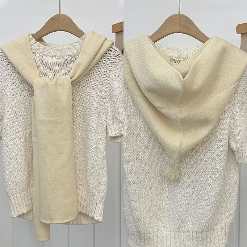 K130 Knitted shawl new style warm soft waxy neck scarf fashionable hat neckband integrated sharp corner with wool ball shawl