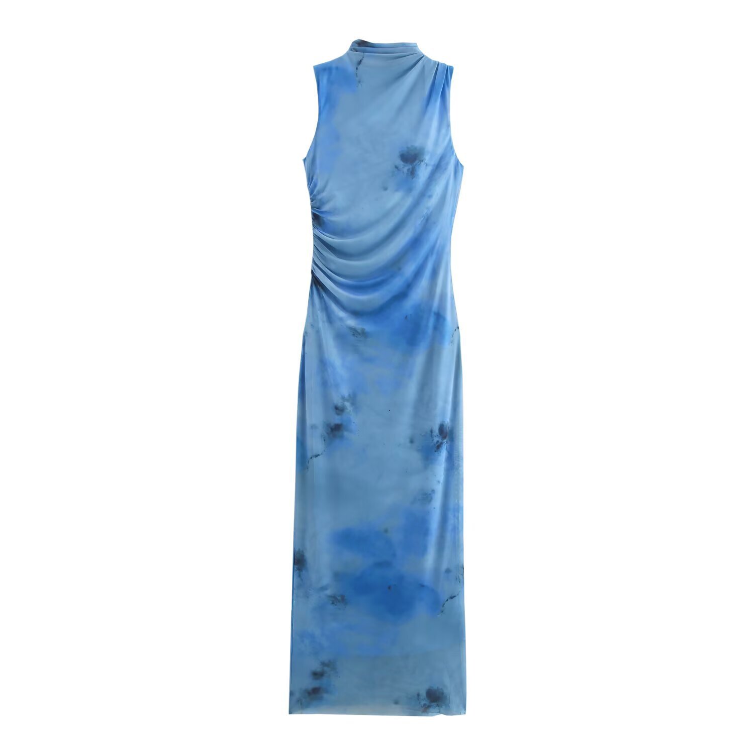 2025 Summer New Style Sexy Slim Fit Pleated Printed MIDI Dress Sleeveless Long Skirt