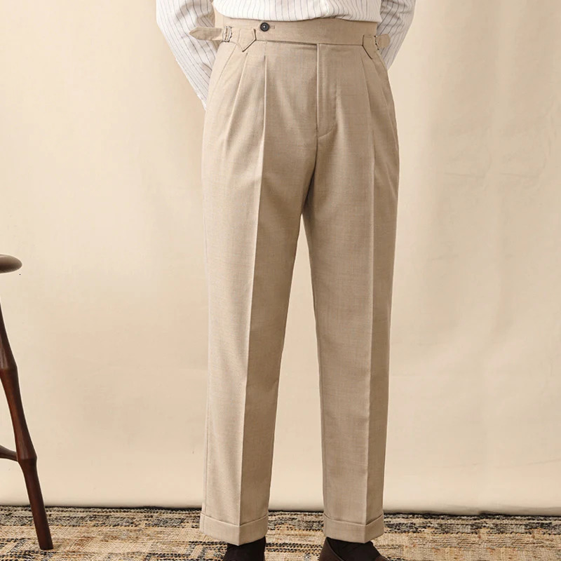 Fall Italian Mens Formal Pantalones Hombre Dress Ankle Pants British High Waist Straight Social Trouser 250313